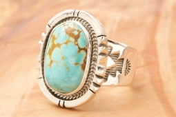 Genuine Number 8 Mine Turquoise Sterling Silver Mens Ring